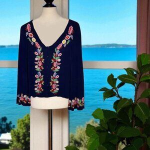 Boston Proper Floral Embroidered Flared Sleeves Cardigan